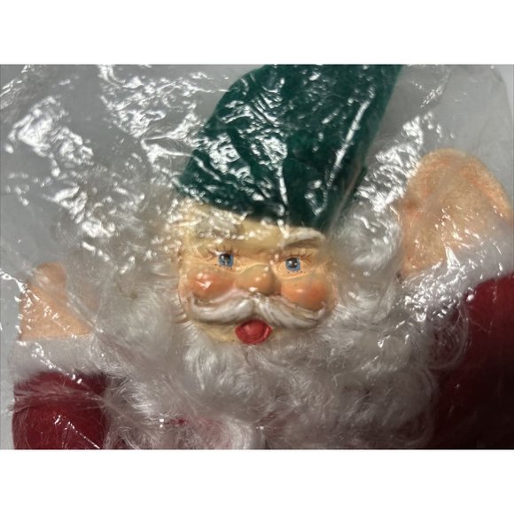 Vintage Santa Hard Face Felt Limbs Clear Plastic Body Red Green - Picture 3 of 4